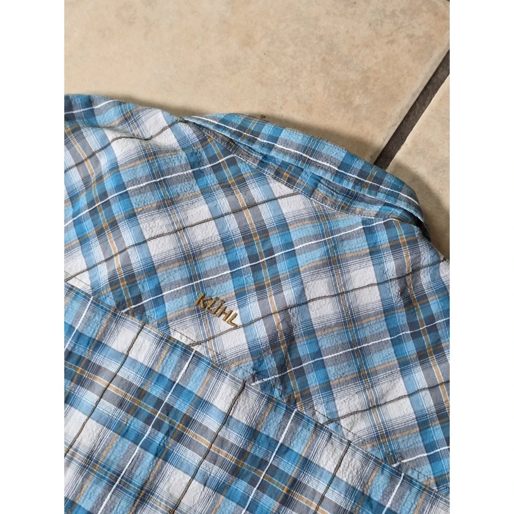 KUHL Men's Size 2XL Blue Plaid Polyester Button Up Short Sleeve Shirt - Picture 8 of 9